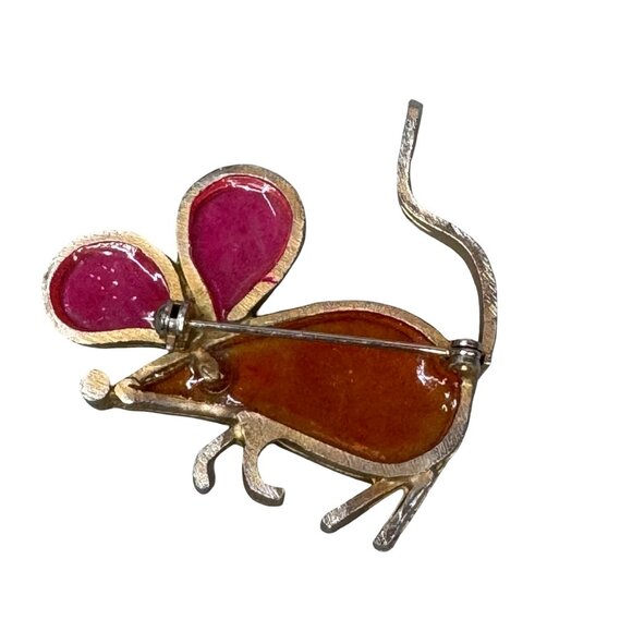 Vintage Signed Plique A Jour Signed JOY Mouse Pin Brooch Stained Glass Resin 2" - Picture 2 of 4